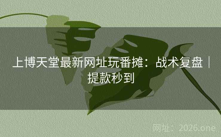 上博天堂最新网址玩番摊：战术复盘｜提款秒到  第1张